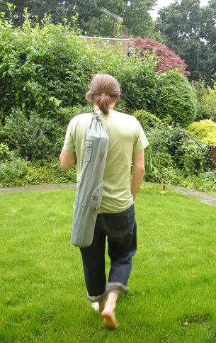 Papa Modeling the Recycled Yoga Bag